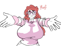 Size: 1200x900 | Tagged: safe, artist:moronsonofboron, twist, human, big breasts, breasts, busty twist, female, glasses, hug request, huge breasts, humanized, solo, uncolored skin