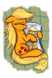 Size: 1000x1500 | Tagged: safe, artist:heir-of-rick, applejack, earth pony, pony, body pillow, cute, narcissism, silly, silly pony, snuggling, solo, who's a silly pony