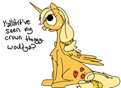 Size: 894x655 | Tagged: safe, artist:nobody, applejack, alicorn, pony, accent, alicornified, applecorn, countryisms, dialogue, female, mare, race swap, sitting, sketch, solo, y'all