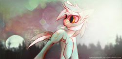 Size: 1280x624 | Tagged: safe, artist:crutonart, lyra heartstrings, pony, unicorn, female, horn, looking back, mare, solo