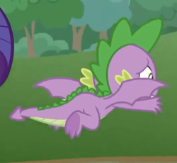 Size: 526x483 | Tagged: safe, screencap, rarity, spike, dragon, pony, unicorn, the ending of the end, claws, cropped, flying, leak, male, offscreen character, spread toes, tail, underfoot, winged spike, wings