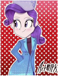 Size: 1536x1988 | Tagged: safe, artist:artmlpk, rarity, better together, equestria girls, holidays unwrapped, blushing, christmas, clothes, female, hand in pocket, hat, holiday, looking back, smiling, solo, winter, winter outfit