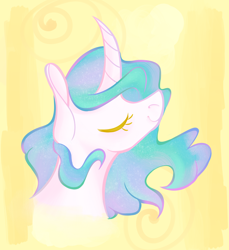 Size: 1100x1200 | Tagged: safe, artist:puddingskinmcgee, princess celestia, alicorn, pony, alternate hairstyle, curved horn, eyes closed, female, horn, profile, smiling, solo