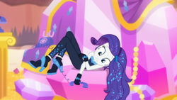 Size: 1920x1080 | Tagged: safe, screencap, rarity, better together, do it for the ponygram!, equestria girls, the other side, bare shoulders, blooper, bodysuit, clothes, cute, female, gloves, high heels, phone, raribetes, rotary phone, shoes, sleeveless, solo, strapless, tangled up, telephone cord, the other side bloopers, unitard