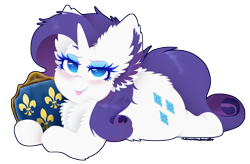 Size: 1010x661 | Tagged: safe, artist:vanillaswirl6, rarity, pony, unicorn, blushing, chest fluff, ear fluff, eu4, europa universalis, europa universalis 4, eyelashes, eyeshadow, female, france, lidded eyes, looking at you, makeup, mare, prone, smiling, sploot, tongue out