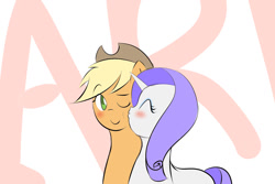 Size: 1024x683 | Tagged: safe, artist:yuwentaiji, applejack, rarity, earth pony, pony, unicorn, blushing, eyes closed, female, kissing, lesbian, offscreen rarijack, rarijack, shipping