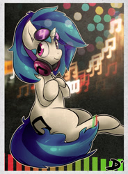 Size: 1214x1650 | Tagged: safe, artist:marble-soda, dj pon-3, vinyl scratch, pony, unicorn, headphones, solo