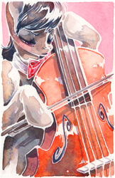 Size: 800x1236 | Tagged: safe, artist:fleebites, octavia melody, earth pony, pony, musical instrument, solo, traditional art, watercolor painting