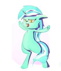 Size: 1200x1400 | Tagged: safe, artist:cheshiresdesires, lyra heartstrings, cat, pony, abstract background, bipedal, open mouth, solo, species swap