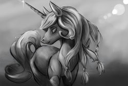 Size: 4633x3132 | Tagged: safe, artist:cookiedesu, princess celestia, alicorn, pony, female, grayscale, monochrome