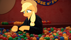 Size: 1280x720 | Tagged: safe, artist:jack-y-zhang, applejack, earth pony, pony, ball pit, solo, the big bang theory