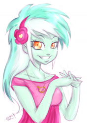 Size: 1000x1412 | Tagged: safe, artist:ereb-tauramandil, lyra heartstrings, equestria girls, gendo pose, grin, smiling, solo