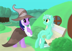 Size: 2262x1600 | Tagged: safe, artist:vladar4, lyra heartstrings, twilight sparkle, bilbo baggins, clothes, costume, gandalf, lord of the rings