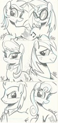 Size: 569x1199 | Tagged: safe, artist:ponygoddess, big macintosh, bon bon, dj pon-3, doctor whooves, lyra heartstrings, octavia melody, sweetie drops, vinyl scratch, earth pony, pony, male, monochrome, stallion