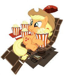 Size: 720x858 | Tagged: safe, artist:ppptly, applejack, earth pony, pony, food, popcorn, rancho relaxo, sandvich, team fortress 2