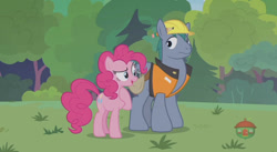 Size: 844x462 | Tagged: safe, screencap, hard hat (character), pinkie pie, pony, fluttershy leans in, hard hat, hat