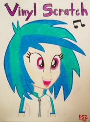 Size: 766x1043 | Tagged: safe, artist:digitalsaiyanz, dj pon-3, vinyl scratch, equestria girls, drawing, humanized, light skin, sketch, solo, traditional art