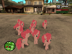 Size: 800x600 | Tagged: safe, artist:toonalexsora007, pinkie pie, pony, too many pinkie pies, brass knuckles, clone, grand theft auto, gta san andreas, pinkie clone