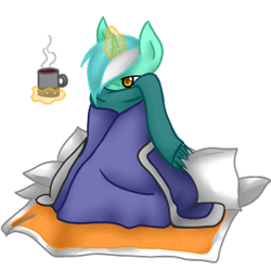 Size: 300x300 | Tagged: safe, artist:jadekettu, lyra heartstrings, blanket, blanket fort, clothes, freezing, mug, scarf, simple background, solo, transparent background