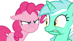 Size: 10616x5925 | Tagged: safe, artist:cloudyskie, lyra heartstrings, pinkie pie, earth pony, pony, unicorn, rock solid friendship, .ai available, absurd resolution, angry, do i look angry, duo, simple background, transparent background, vector