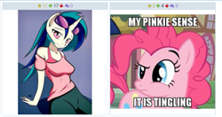 Size: 717x380 | Tagged: safe, artist:alkalizonian, derpibooru import, dj pon-3, pinkie pie, vinyl scratch, anthro, derpibooru, exploitable meme, juxtaposition, juxtaposition win, meme, meta, pinkie sense