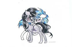 Size: 742x490 | Tagged: safe, artist:pandan009, dj pon-3, octavia melody, vinyl scratch, earth pony, pony, female, lesbian, scratchtavia, shipping, traditional art