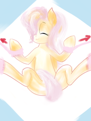 Size: 1080x1440 | Tagged: safe, artist:rupony, fluttershy, pegasus, pony, eyes closed, fitness, meditating, on back, relaxing, solo, sports, strategically covered, yoga