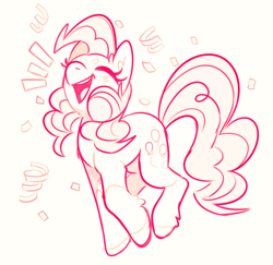 Size: 1024x994 | Tagged: safe, artist:fawnshy, pinkie pie, pony, confetti, happy, monochrome, sketch, solo