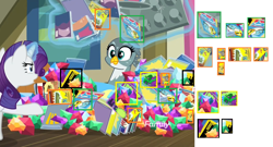 Size: 1711x924 | Tagged: safe, edit, edited screencap, screencap, gabby, rarity, pony, unicorn, dragon dropped, action comics #1, archie comics, comics, discovery family logo, power ponies