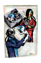 Size: 725x1102 | Tagged: safe, artist:linaprime, dj pon-3, octavia melody, vinyl scratch, earth pony, pony, daft punk, guy-manuel de homem-christo, thomas bangalter, younger