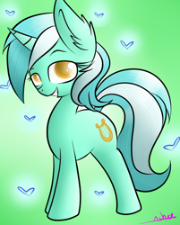 Size: 792x984 | Tagged: safe, artist:ashee, lyra heartstrings, pony, unicorn, colored pupils, heart, looking at you, smiling, solo