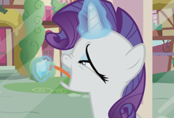 Size: 1040x707 | Tagged: safe, screencap, rarity, pony, unicorn, dragon dropped, gem, levitation, licking, magic, telekinesis, tongue out