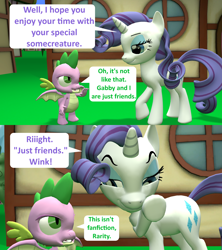 Size: 1920x2160 | Tagged: safe, artist:red4567, rarity, spike, dragon, pony, unicorn, dragon dropped, 3d, comic, implied gabby, just friends, source filmmaker, spike is not amused, unamused