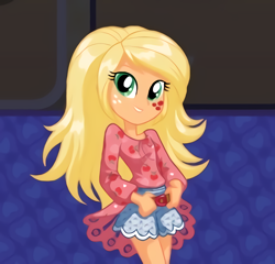 Size: 1060x1016 | Tagged: safe, applejack, equestria girls, legend of everfree, belt, camp fashion show outfit, clothes, denim, equestria girls app, loose hair, official, shorts