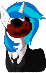 Size: 1107x1738 | Tagged: safe, artist:rendelline, artist:scratchie, edit, dj pon-3, vinyl scratch, pony, unicorn, wolf, clothes, mask, necktie, nightmare fuel, payday, payday the heist, payday: the heist, profile, solo, uniform