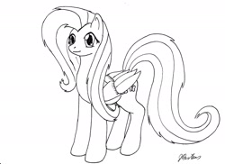 Size: 2338x1700 | Tagged: safe, artist:stardustchild01, fluttershy, pegasus, pony, monochrome, solo, traditional art