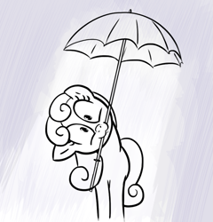 Size: 761x792 | Tagged: safe, artist:shoutingisfun, bon bon, sweetie drops, adorabon, cute, head tilt, monochrome, solo, umbrella