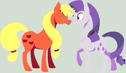 Size: 919x534 | Tagged: safe, artist:spiderishdrawsmostlyponies, applejack, rarity, earth pony, pony, unicorn, female, kissing, lesbian, rarijack, shipping