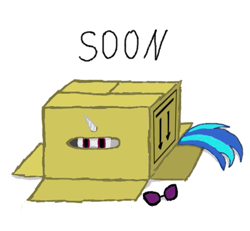 Size: 505x466 | Tagged: safe, artist:synch-anon, dj pon-3, vinyl scratch, pony, unicorn, box, solo, soon