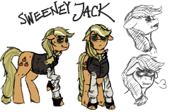 Size: 1269x800 | Tagged: safe, artist:hoshikokin, applejack, earth pony, pony, alternate universe, clothes, cravat, crossover, insanity, parody, shirt, solo, sweeney todd, waistcoat