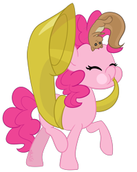 Size: 2281x2869 | Tagged: safe, artist:befishproductions, pinkie pie, pony, squirrel, eyes closed, high res, musical instrument, ponk, signature, simple background, solo, transparent background, tuba, walking