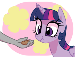 Size: 828x624 | Tagged: safe, artist:rileyav, derpibooru import, twilight sparkle, twilight sparkle (alicorn), alicorn, human, pony, :t, cookie, cute, eating, feeding, female, hand, mare, smiling