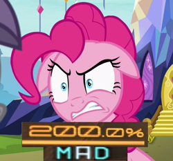 Size: 510x475 | Tagged: safe, edit, edited screencap, editor:watermelon changeling, screencap, maud pie, pinkie pie, earth pony, pony, rock solid friendship, 200% mad, angry, caption, cropped, discovery family logo, expand dong, exploitable meme, floppy ears, image macro, meme, twilight's castle