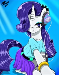 Size: 6800x8580 | Tagged: safe, artist:brekrofmadness, rarity, pony, unicorn, absurd resolution, equestria girls outfit, headphones, rarity day, solo