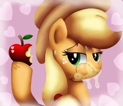 Size: 1500x1302 | Tagged: safe, artist:king-sombrero, applejack, earth pony, pony, simple ways, apple, eating, food, scene interpretation, solo