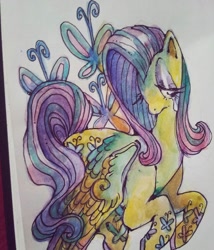 Size: 1080x1263 | Tagged: safe, artist:njeekyo, fluttershy, pegasus, pony, crying, solo, traditional art