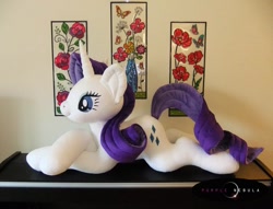 Size: 1280x979 | Tagged: safe, artist:purplenebulastudios, rarity, pony, irl, photo, plushie, prone, solo