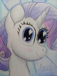 Size: 756x1008 | Tagged: safe, artist:thevintagepone, rarity, pony, unicorn, blushing, heart, horn, solo, traditional art, wingding eyes