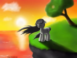 Size: 4000x3000 | Tagged: safe, artist:izelyca, octavia melody, earth pony, pony, black mane, female, gray coat, mare, solo, sunset