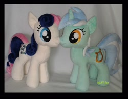 Size: 2316x1792 | Tagged: safe, artist:mlpt-fan, bon bon, lyra heartstrings, sweetie drops, boop, custom, female, irl, lesbian, lyrabon, noseboop, photo, plushie, shipping